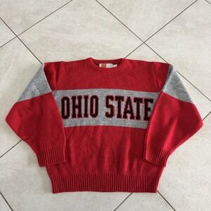 Vintage Ohio State Buckeyes Sweater Adult S Red Knit Spell Out Crewneck USA 80s